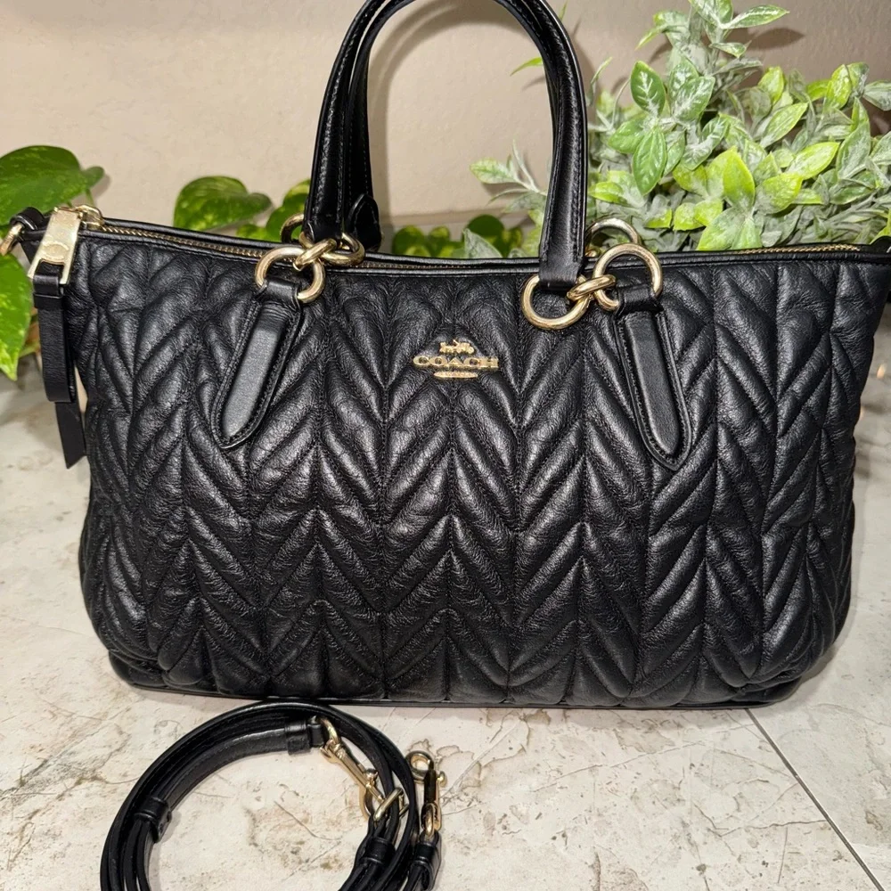 Coach Ally Satchel Quilted Black Leather Bag - Picture 8 of 11